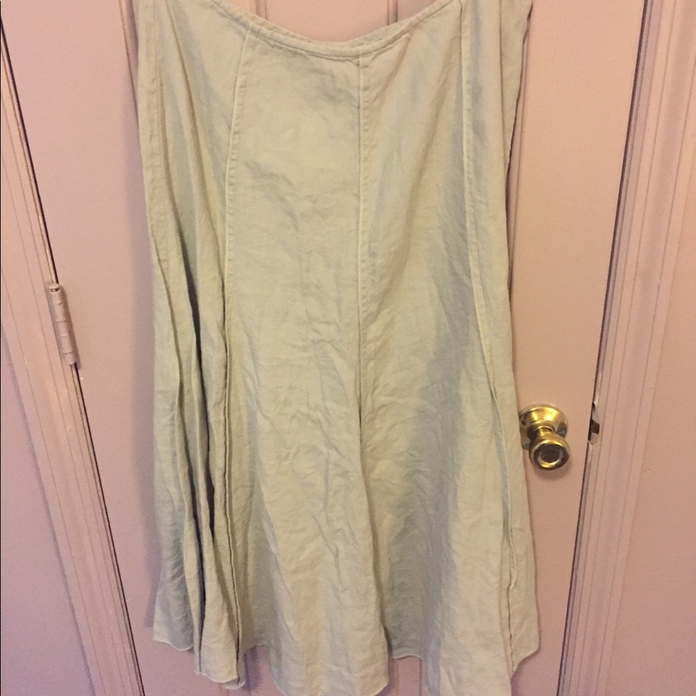 Khaki linen calf-length skirt